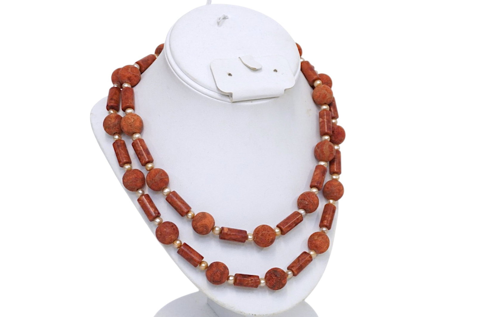 LONG NATURAL CORAL AND PEARL BEADED NECKLACE (1 of 8)