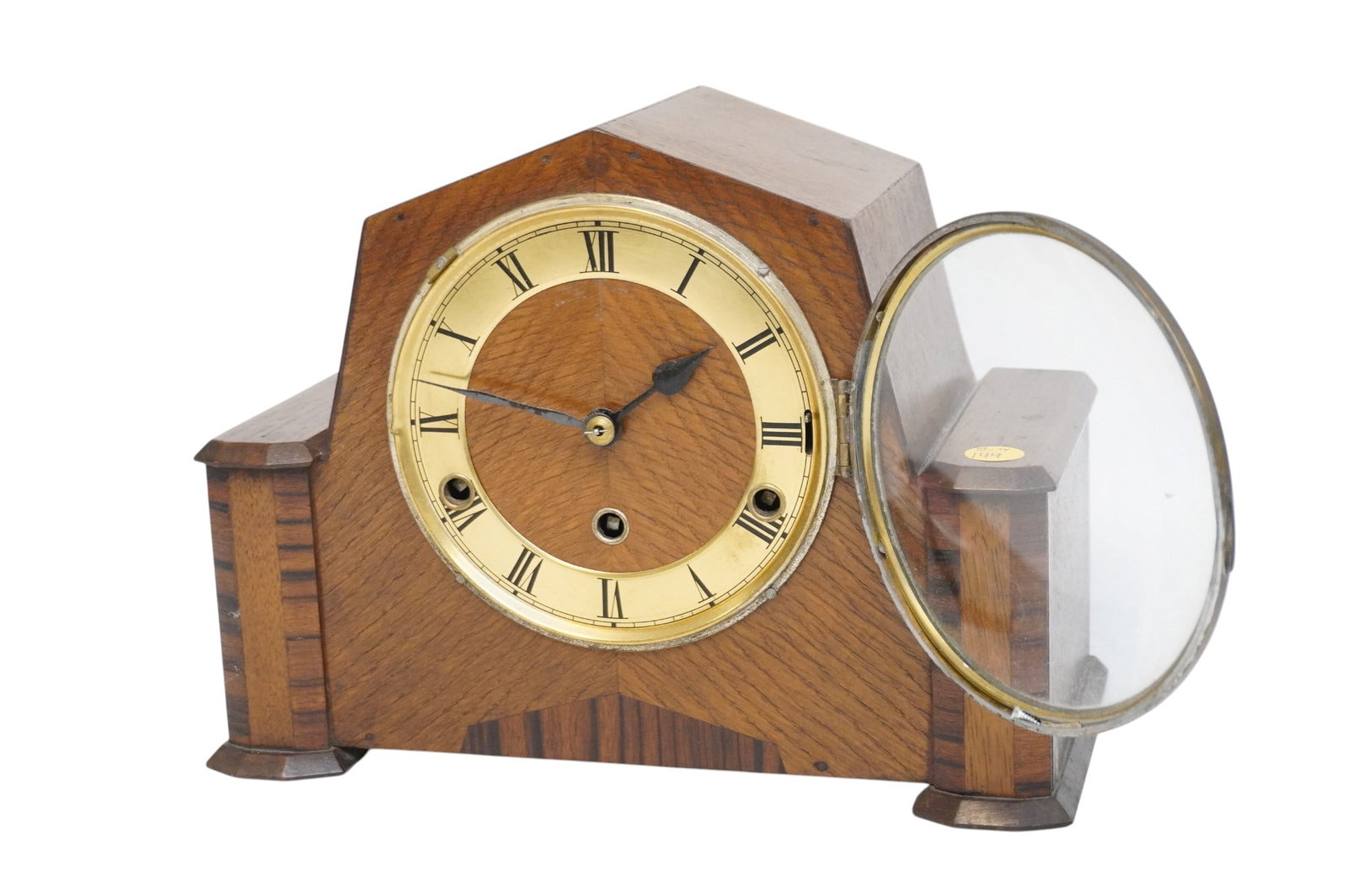 ENGLISH ART DECO OAK CHIMING MANTEL CLOCK 1930 (1 of 4)