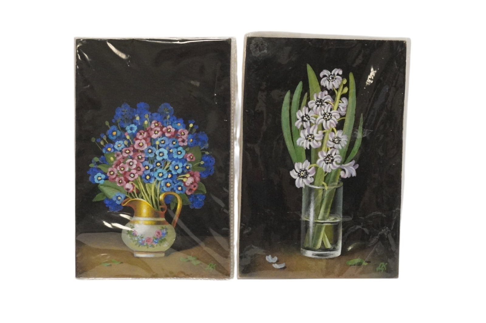 PAIR ORIGINAL TEMPERA GOUACHE STILL LIFES RUSSIAN (1 of 8)