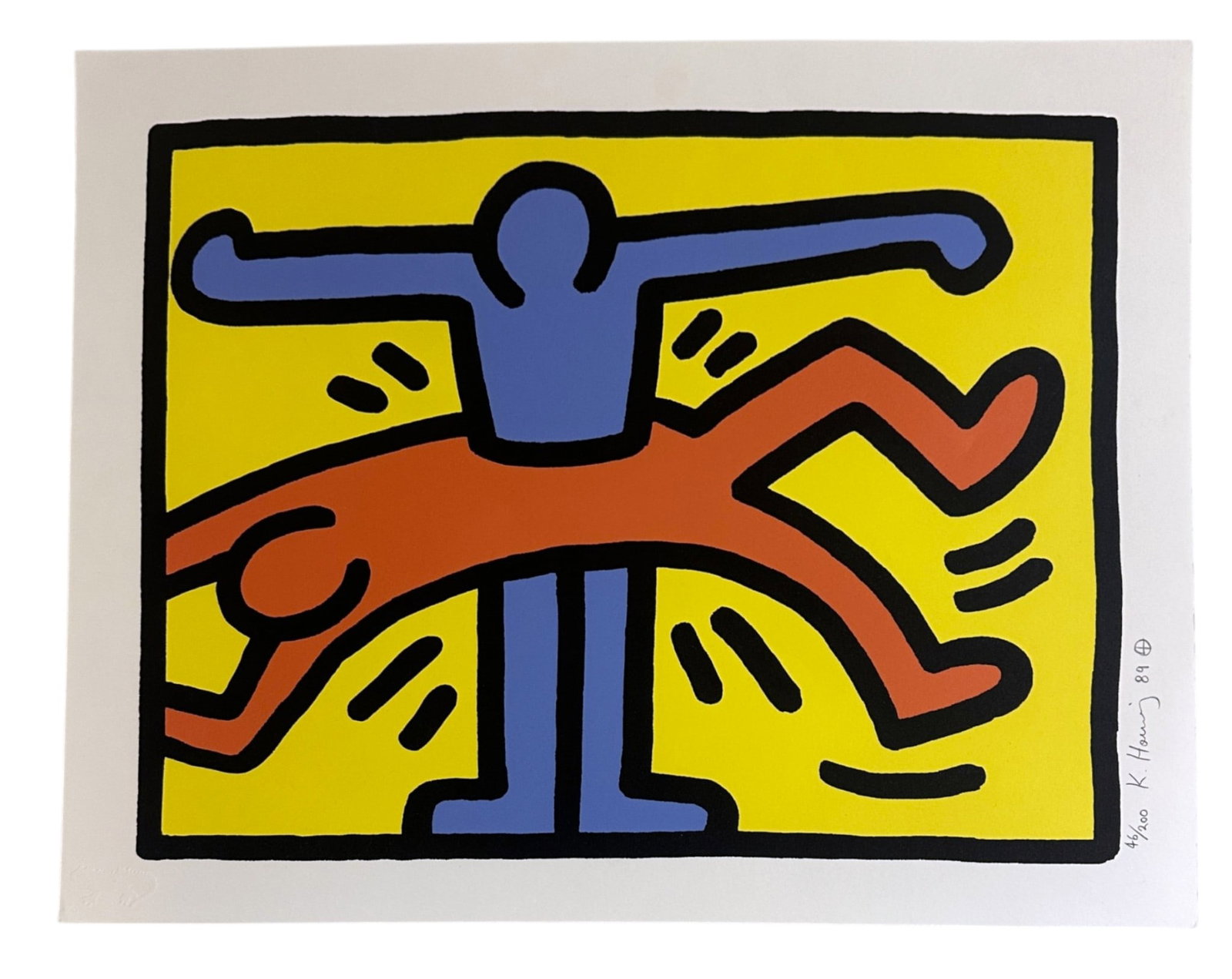 KEITH HARING 'POP SHOP VI, PLATE I' SCREENPRINT: Keith Haring 'Pop Shop VI, Plate I' screenprint. From the edition of 200 with Embossed Iguana Blindstamp Logo to Lower Left. Pop Shop VI (Plate 1) is a silkscreen print by Keith Haring from 1989. Hari