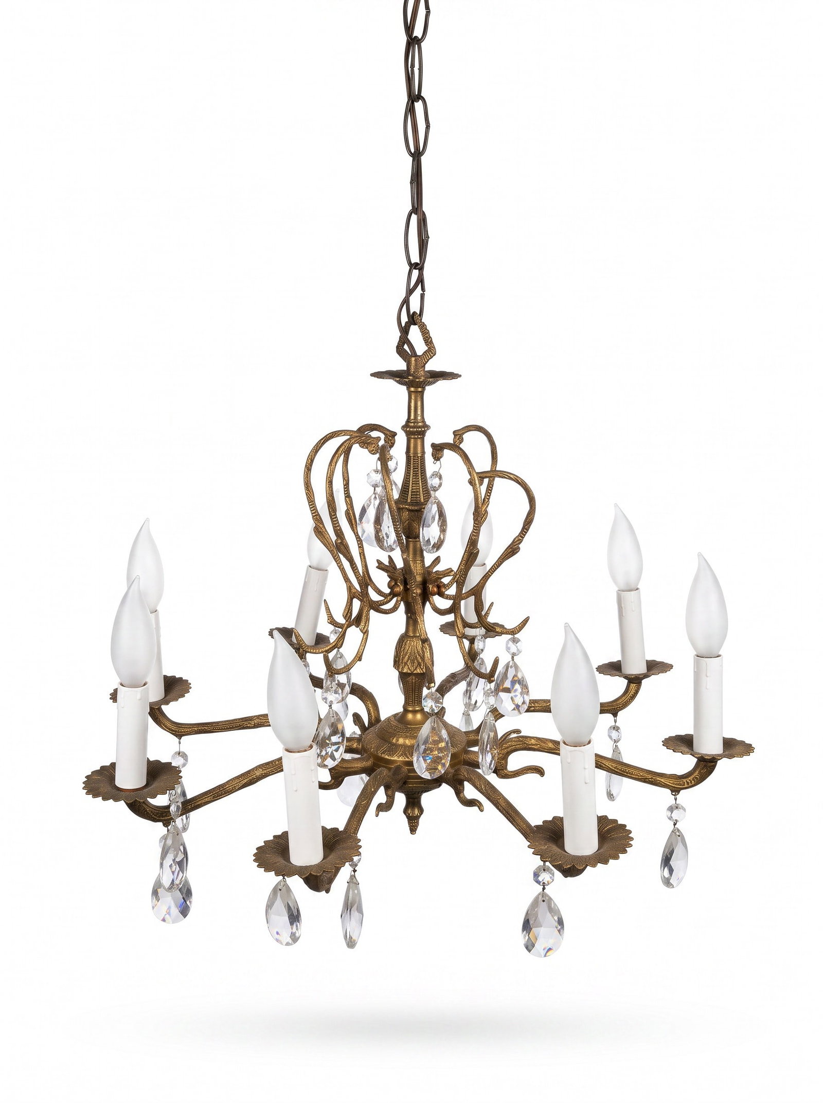 LOUIS XV STYLE BRASS 8 LIGHT GILT CAST BRASS & CRYSTAL CHANDELIER (1 of 1)