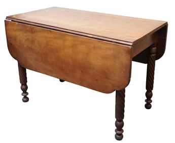 ANTIQUE SHERATON STYLE CHERRY DROP LEAF DINING TABLE