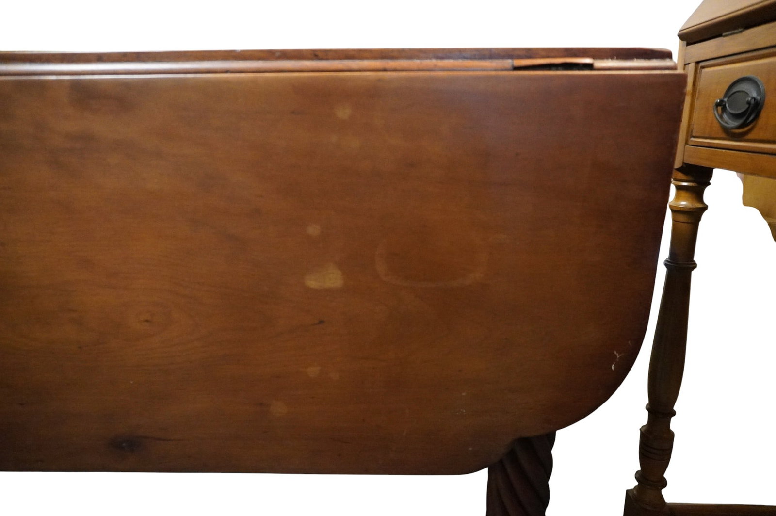 ANTIQUE SHERATON STYLE CHERRY DROP LEAF DINING TABLE - 9