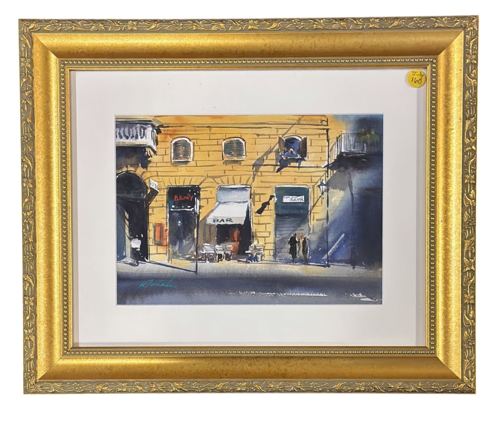 KEIKO TANABE ORIGINAL WATERCOLOR BAR IN ROME: Original Watercolor on Paper by artist Keiko Tanabe. A bar in Rome, Italy. With COA from the artist. Professionally framed, measures 19"x16"x1". Weight 4 lbs **In house shipping available on this