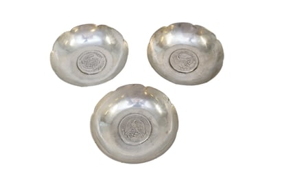 3 MEXICAN 900 SILVER DISHES WITH MEXICAN REALES INSET