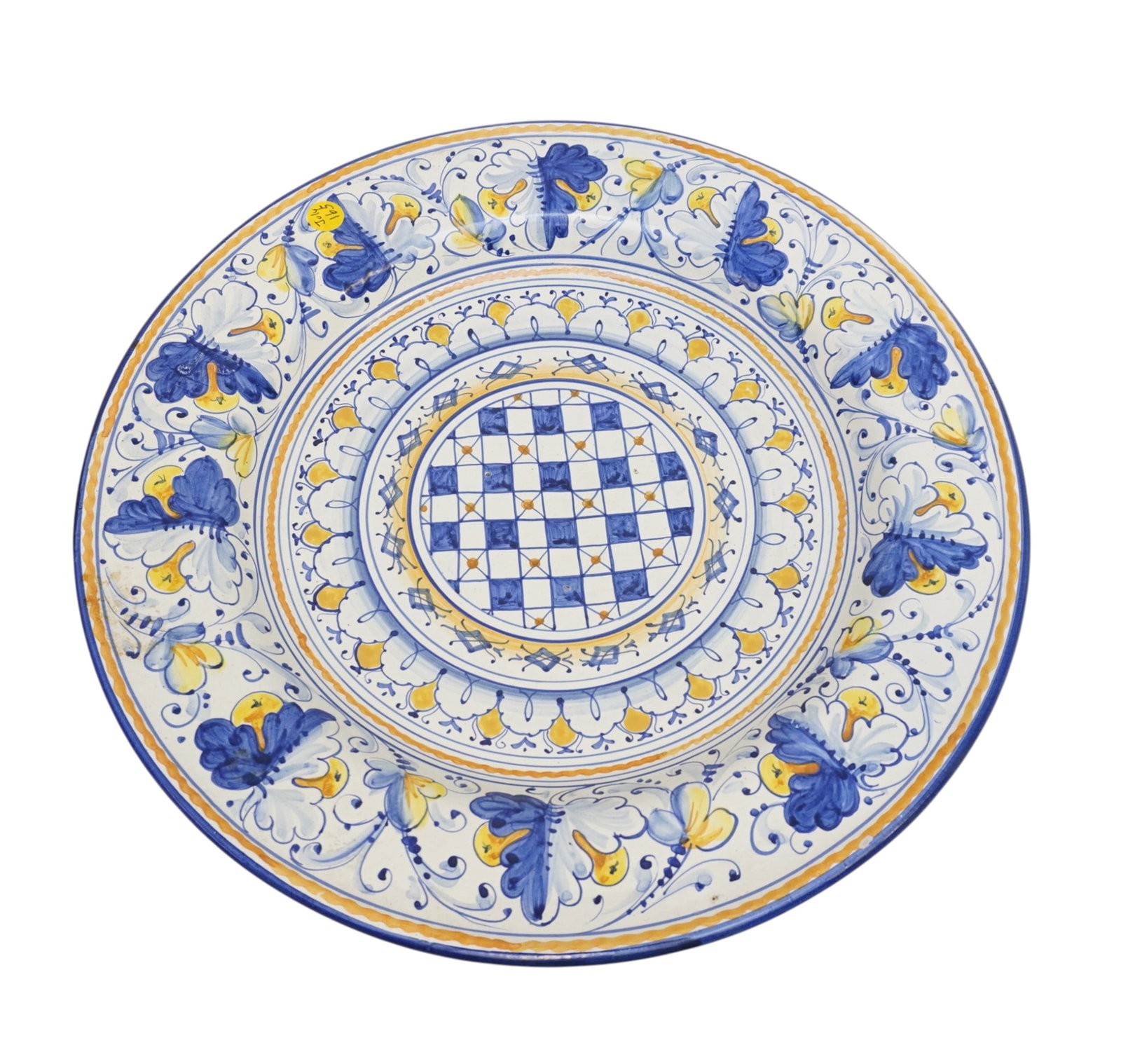 LARGE SAN GIMIGNANO TUSCANY HAND PAINTED PLATTER: Large Vintage San Gimignano Hand Painted Pottery Plate / Platter. Measures 17 1/4"x17 1/4"x2 1/2". Weight 6 lbs. **In house shipping available on this lot** If you win this lot, please select self