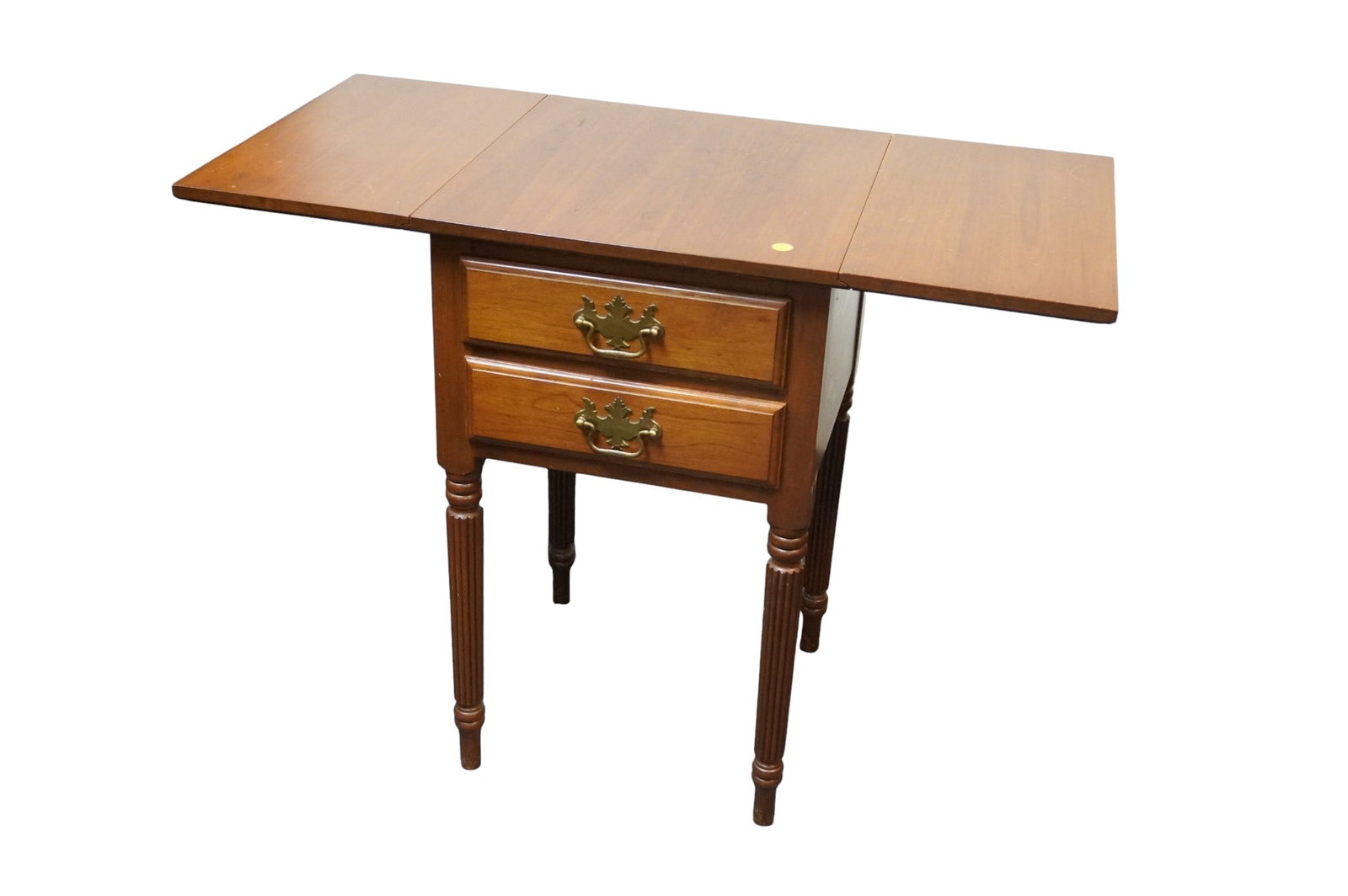 VINTAGE CHERRY TWO DRAWER DROP LEAF SIDE TABLE - 2