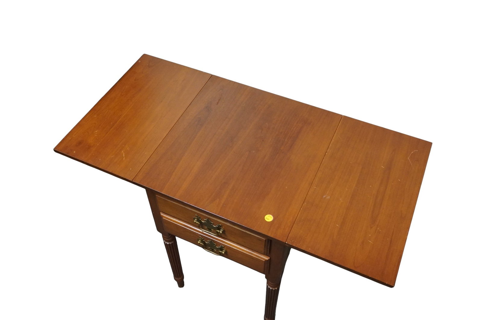 VINTAGE CHERRY TWO DRAWER DROP LEAF SIDE TABLE - 3