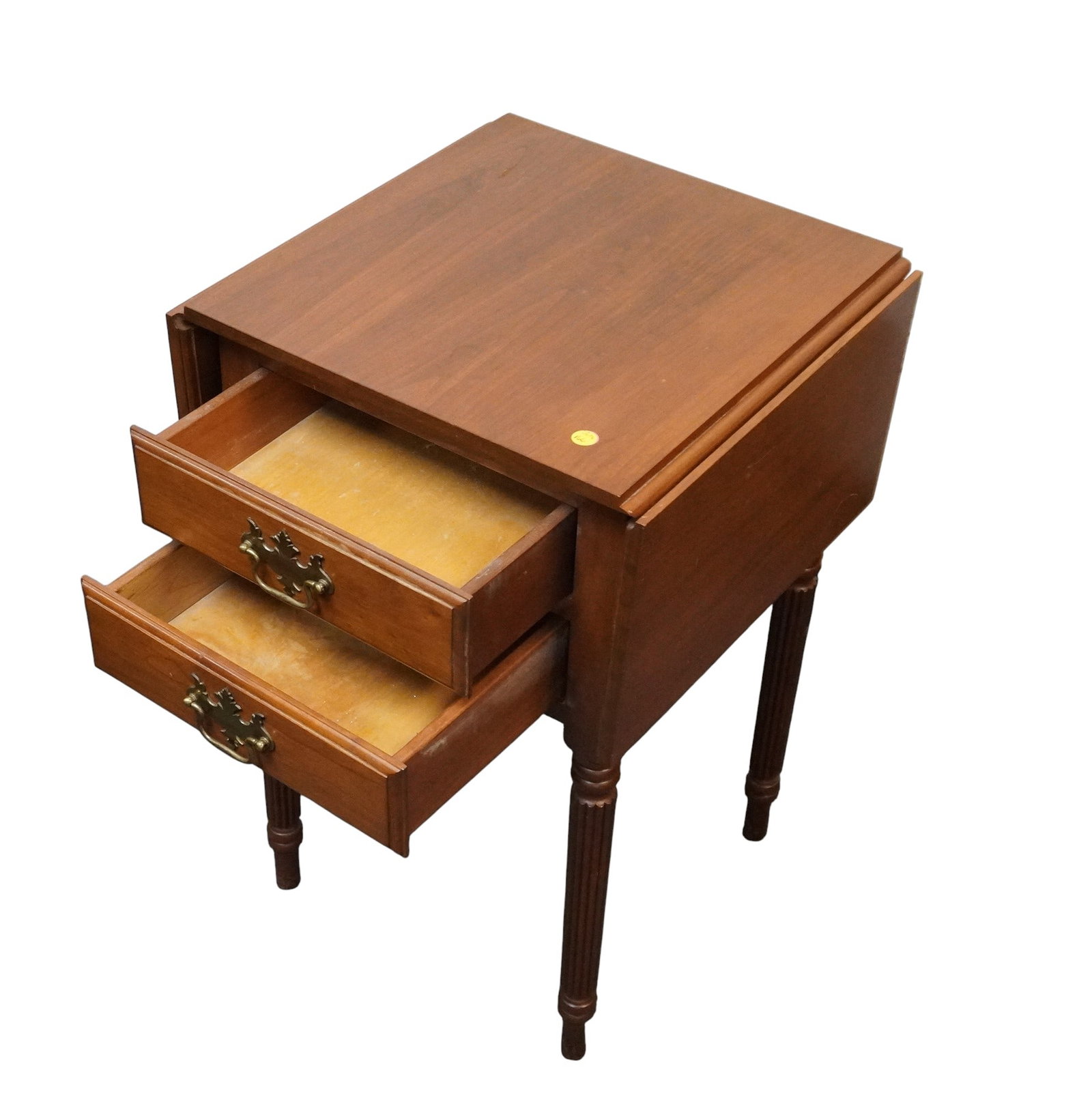 VINTAGE CHERRY TWO DRAWER DROP LEAF SIDE TABLE - 4