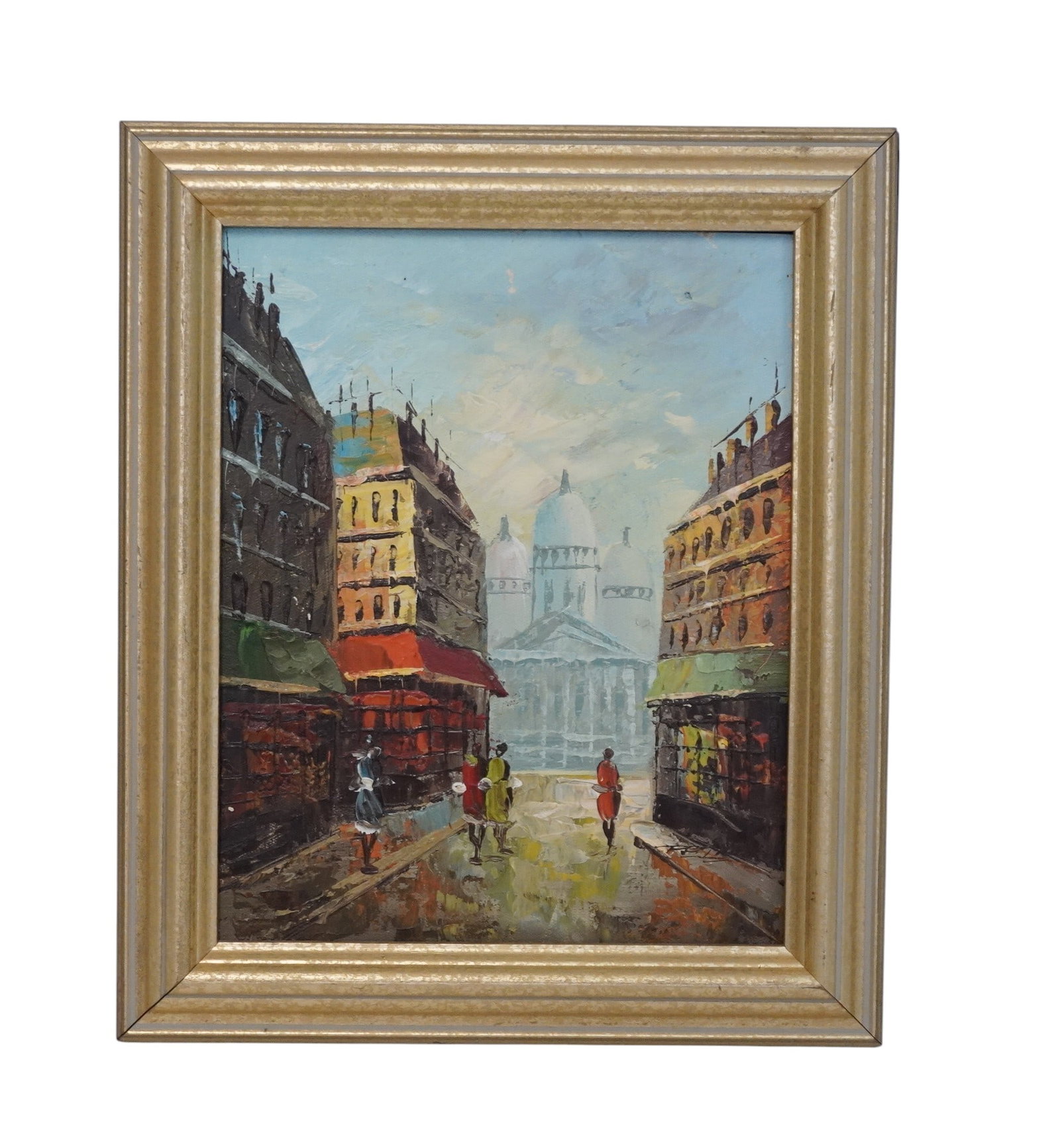 MID CENTURY MONTMARTRE PARIS STREET SCENE: Mid Century Impasto Montmartre, Paris Street Scene Oil on Board. Signed illegibly. Framed. In frame measures 10 1/2"x12 1/2"x1". Weight 1 lb **In house shipping available on this lot** If you win