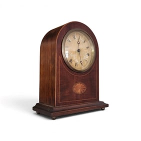 EDWARDIAN MAHOGANY MANTLE CLOCK SATINWOOD INLAY