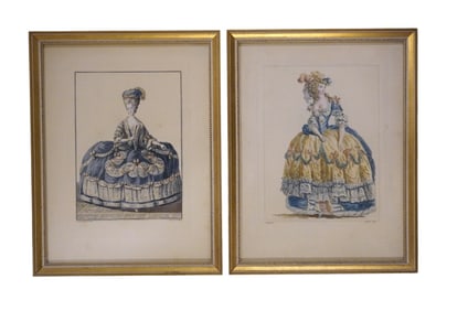 PAIR OF ANTIQUE FRAMED FRENCH FASHION PRINTS