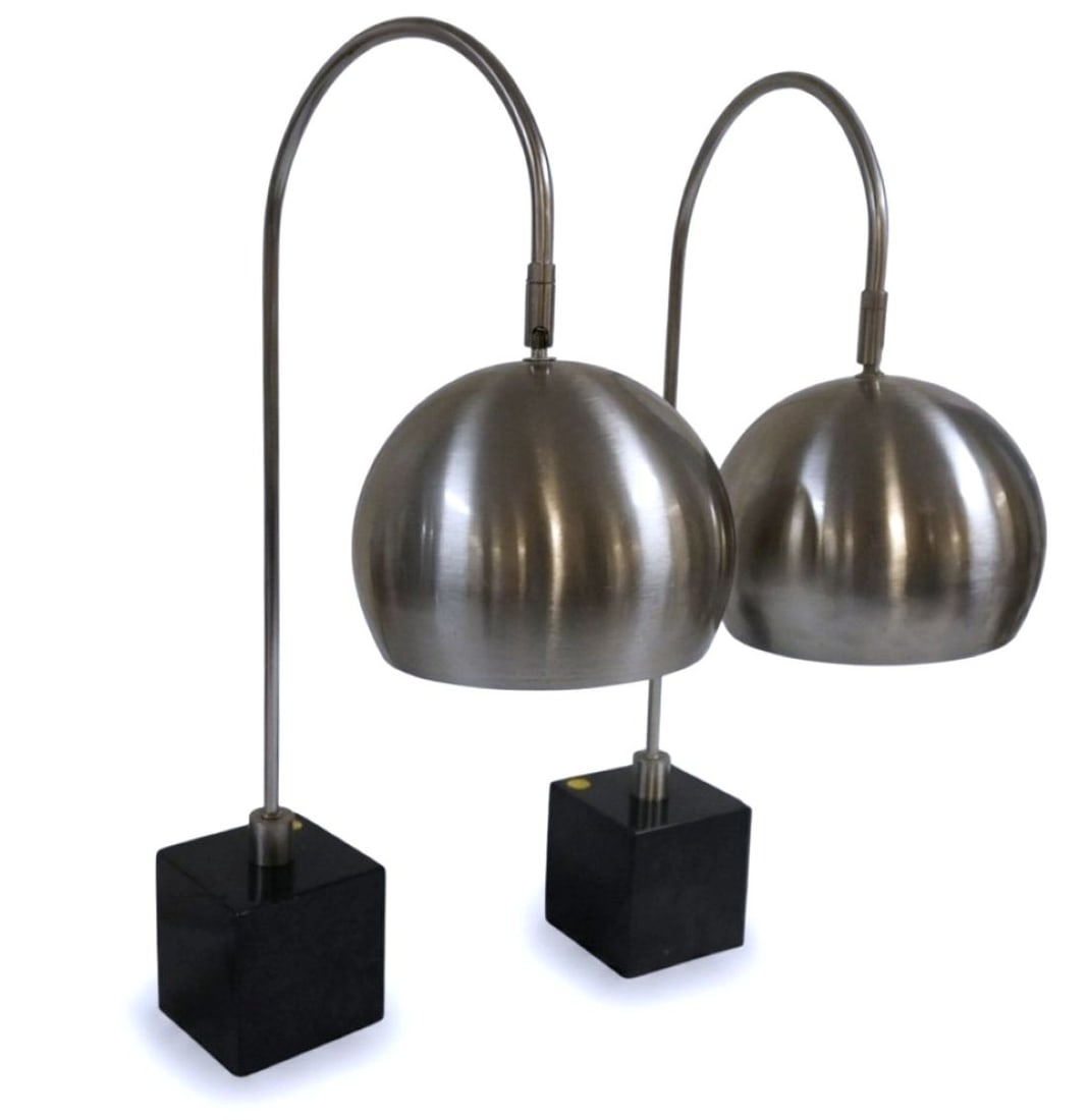 PAIR VINTAGE MODERN MARBLE & CHROME GOOSENECK LAMPS (1 of 5)