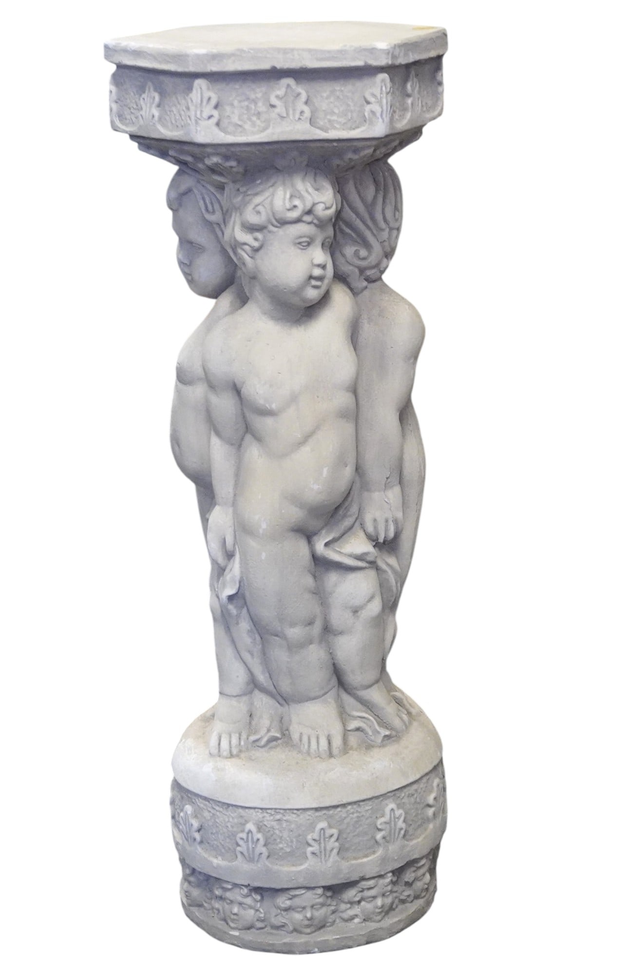 VINTAGE NEOCLASSICAL CHERUB PLASTER PEDESTAL PLANT STAND (1 of 9)