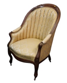 VICTORIAN STYLE PARLOR CHAIR WITH ROLLED BACK
