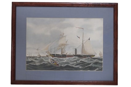 MARITIME ANTIQUE FRAMED HAND COLORED ENGRAVING
