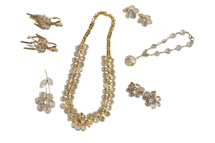 9 PC VINTAGE MCM CLEAR AND RHINESTONE PARURE PLUS