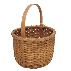 EARLY AMERICAN PRIMITIVE HICKORY SPLINT WOOD BASKET