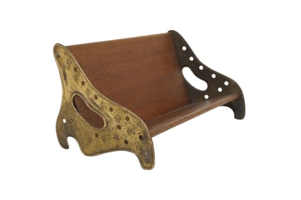 ANTIQUE BRASS AND WOOD BOOK TROUGH