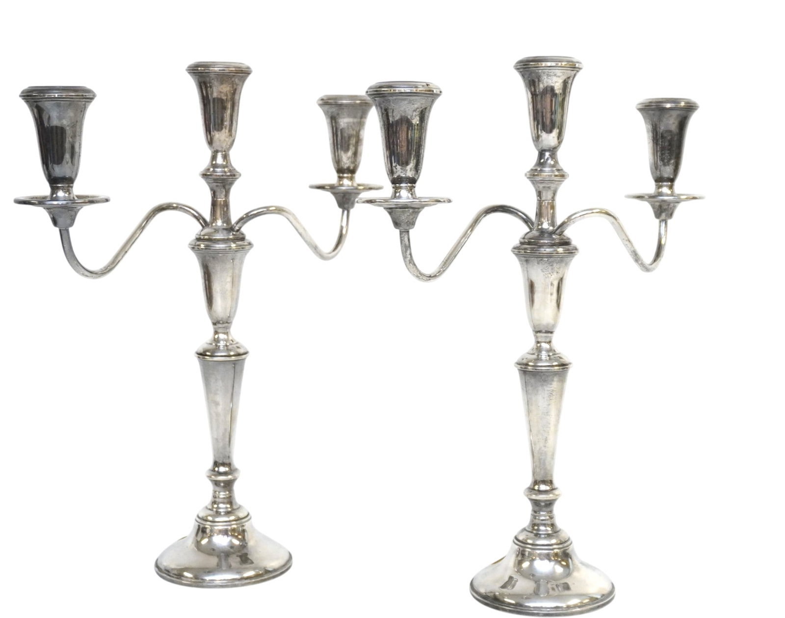 PAIR STERLING WEIGHTED 3 LIGHT CANDELABRAS (1 of 4)