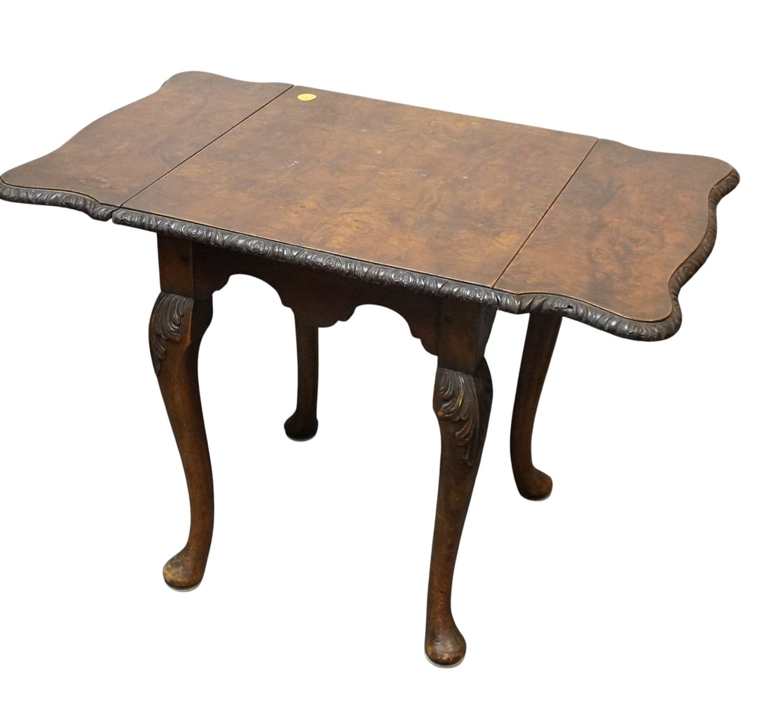 VINTAGE DROP LEAF BURL TOP SIDE TABLE (1 of 7)