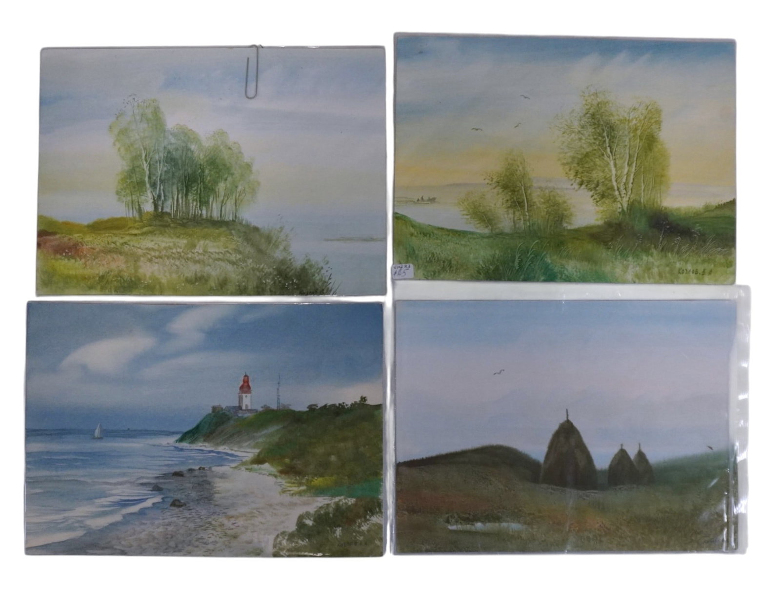 4 VINTAGE VALENTIN KOSLOV ORIGINAL WATERCOLORS: 4 Vintage Original Landscape Watercolors by Russian Artist Valentin Koslov. All approximately 12"x8 3/4". Weight on all 3.2 oz.**In house shipping available on this lot** If you win this lot, please