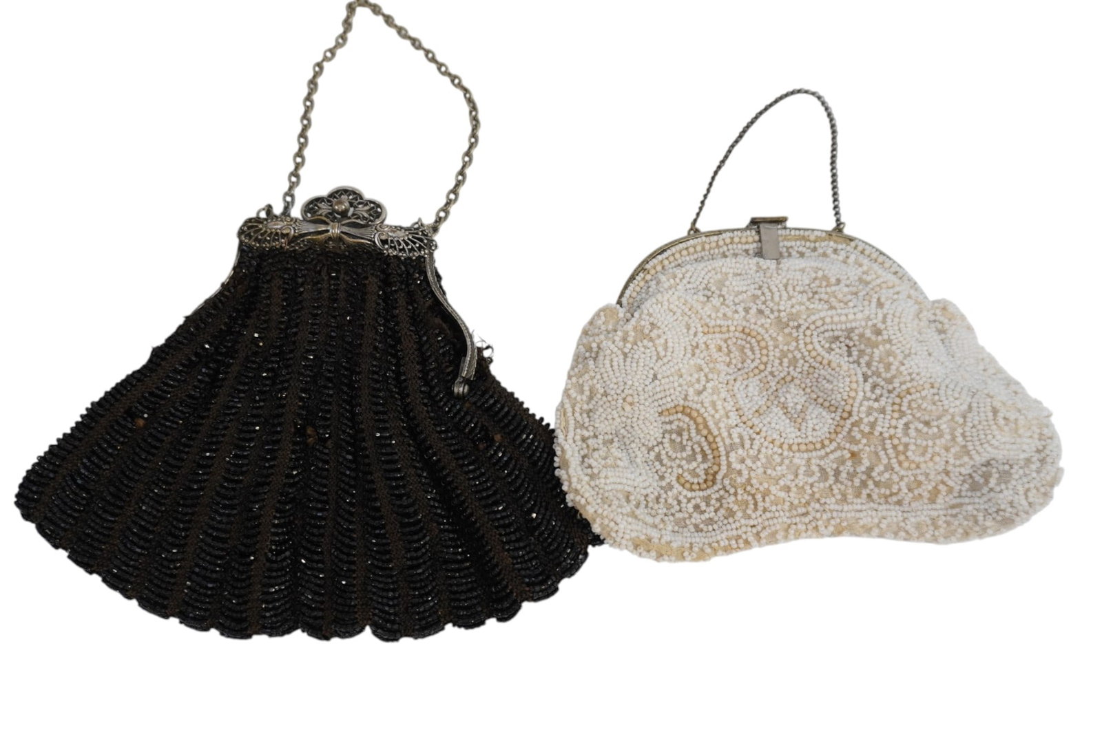 PAIR OF ANTIQUE BEADED ART DECO STYLE HANDBAGS: Pair of antique beaded hand bags. Largest measures 6". Combined weight approximately 11 oz. **In house shipping available on this lot** If you win this lot, please select self arranged for in house sh