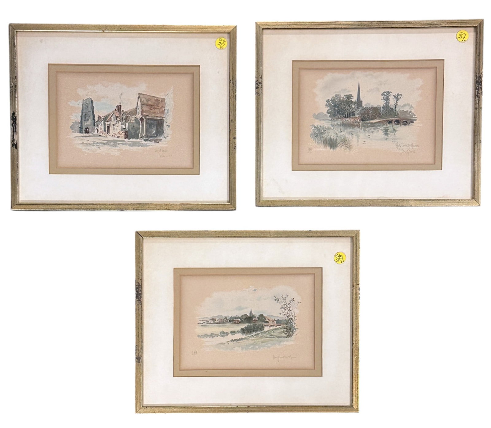 3 FRAMED LOUIS KINNEY HARLOW WATERCOLOR PRINTS: 3 Vintage Framed Louis Kinney Harlow Watercolor Prints. Signed with a monogram. Louis Kinney Harlow, painter and etcher, was known for his New England landscapes, fishermen, farms, boats, and coastal 