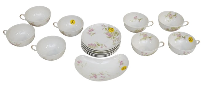 LIMOGES FLORAL TEA CUPS AND SAUCERS - 15 PIECES