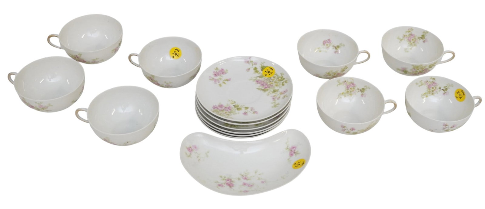 LIMOGES FLORAL TEA CUPS AND SAUCERS - 15 PIECES (1 of 3)