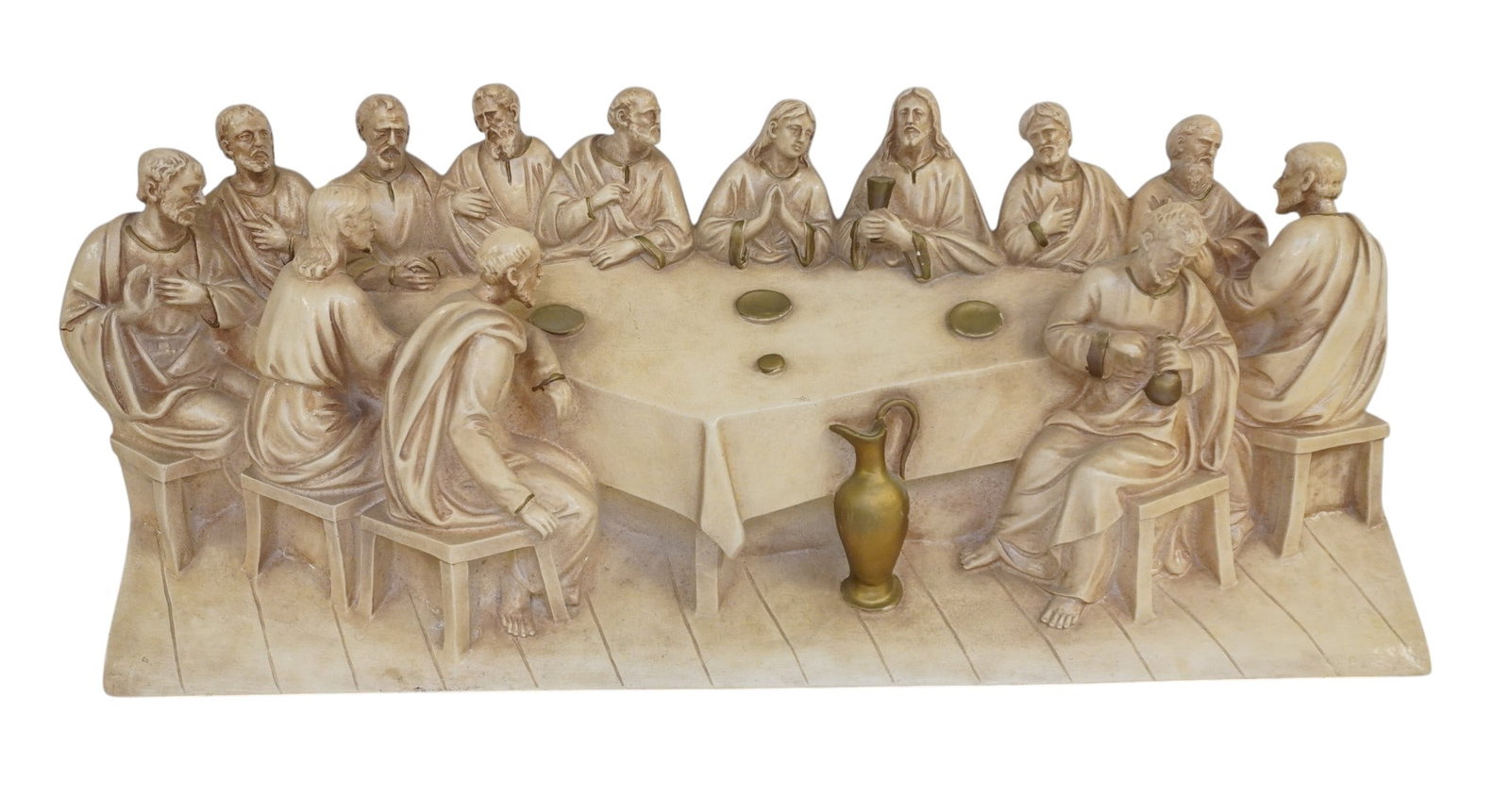 LARGE VINTAGE 3D RELIEF LAST SUPPER WALL DECOR: Large Vintage Terracotta 3D Relief Last Supper Wall Plaque. Measures approx. 30.5" x 3" x 14.5" and weighs 18.5 lbs. **In house shipping available on this lot** If you win this lot, please select self