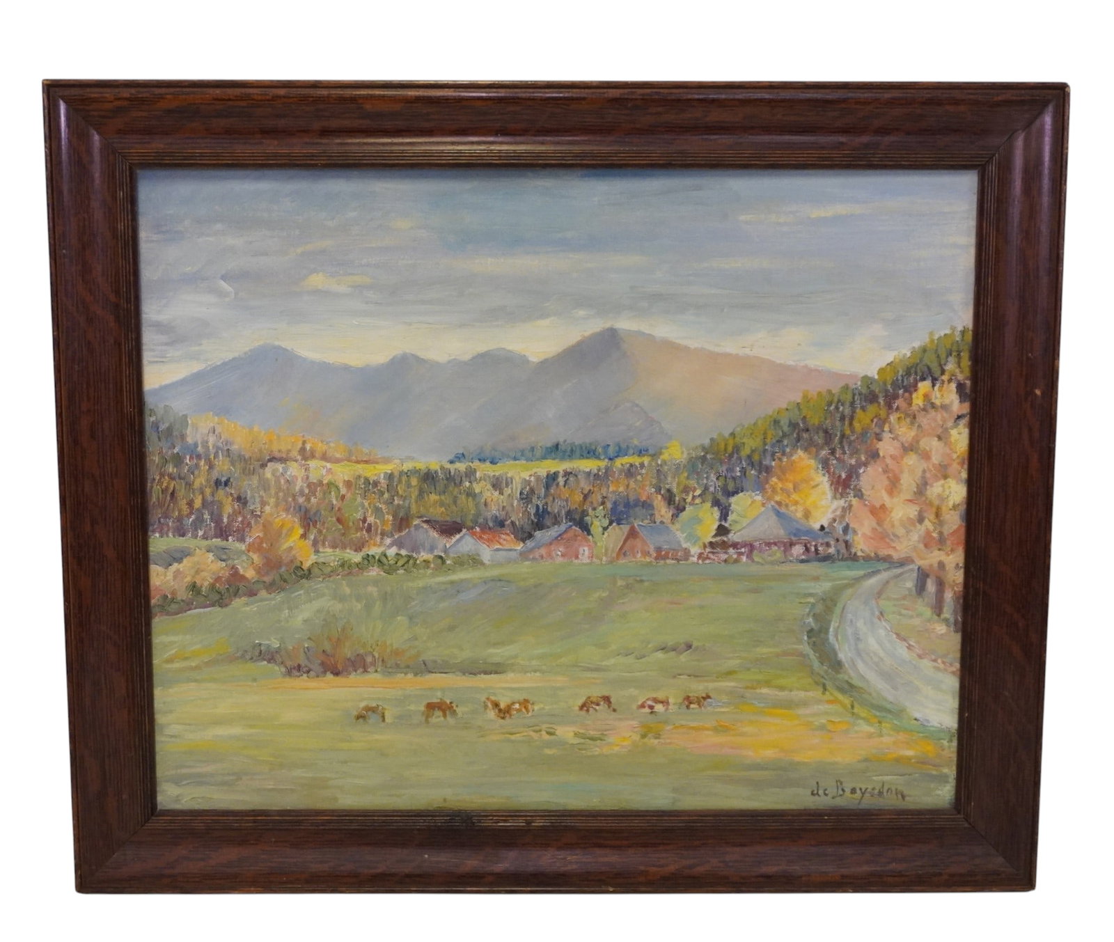 VINTAGE PASTORAL FARM WITH COWS OIL ON BOARD (1 of 4)