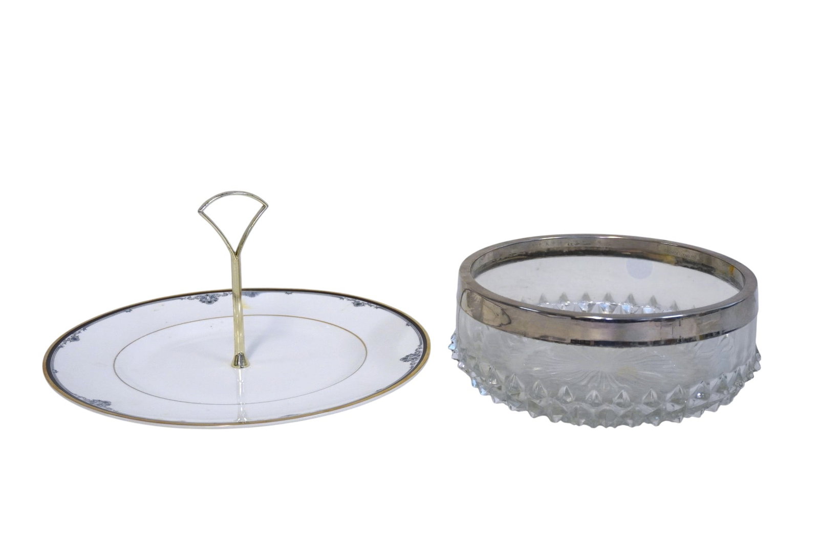 2 pc ENGLISH CRYSTAL BOWL & TIDBIT TRAY (1 of 3)
