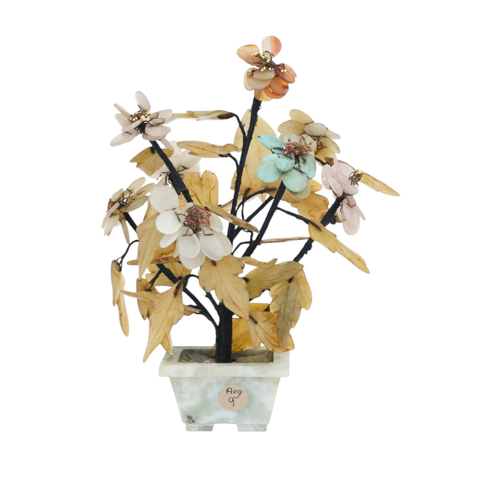 VINTAGE CARVED CHINESE JADE TREE 1940s: Vintage Carved Chinese Jade Tree, 1940s. Measures 7"x7"x10". Weight 2 lbs. PROVENANCE: The Estate of Dr. Fraser Wilson, Charleston SC. Dr. Wilson will be remembered for his love of antiques and his de