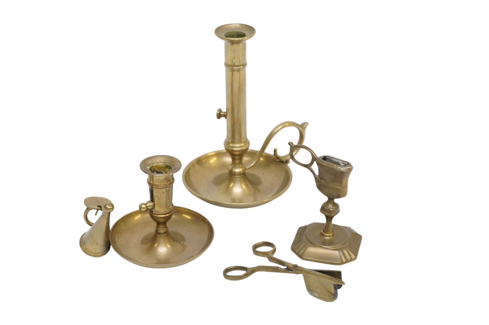 3 ANTIQUE 19th c BRASS CANDLESTICKS PLUS (1 of 1)