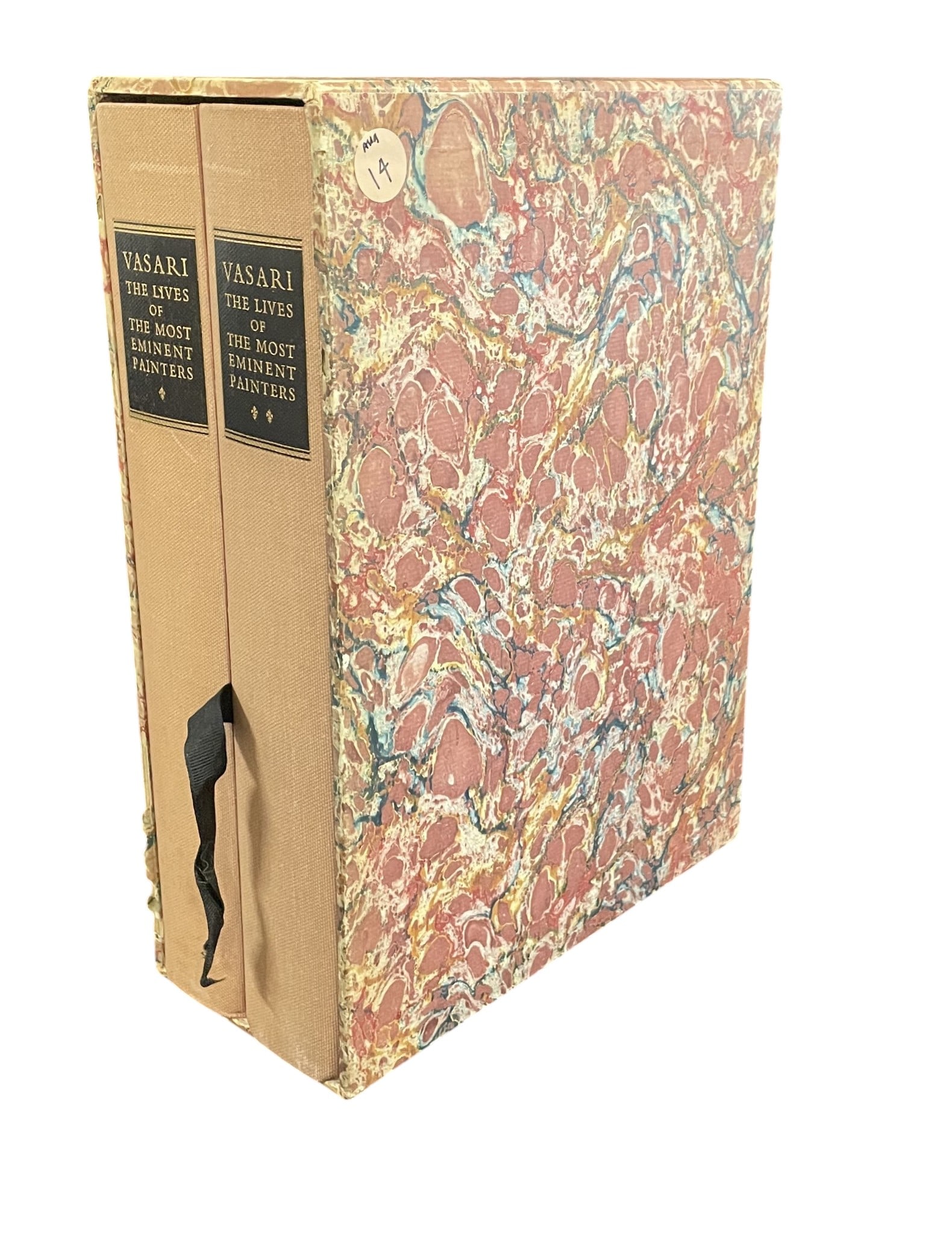 VASARI THE LIVES OF THE MOST EMINENT PAINTERS TWO VOLUME LIMITED EDITION SET: This is the 1966 Limited Editions Club (LEC) publication of Giorgio Vasari's Lives of the Most Eminent Painters, presented in two volumes and housed in a marbled slipcase. The books are printed on