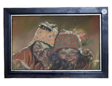 VINTAGE PERUVIAN ORIGINAL PAINTING ON BOARD CHILDREN