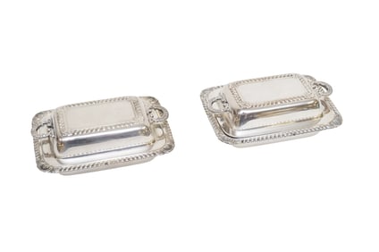 2 VINTAGE SILVERPLATE COVERED MINIATURE BUTTER