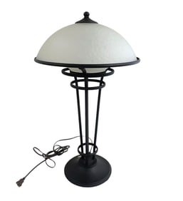 ART DECO STYLE IRON BASE FROSTED GLASS TABLE LAMP