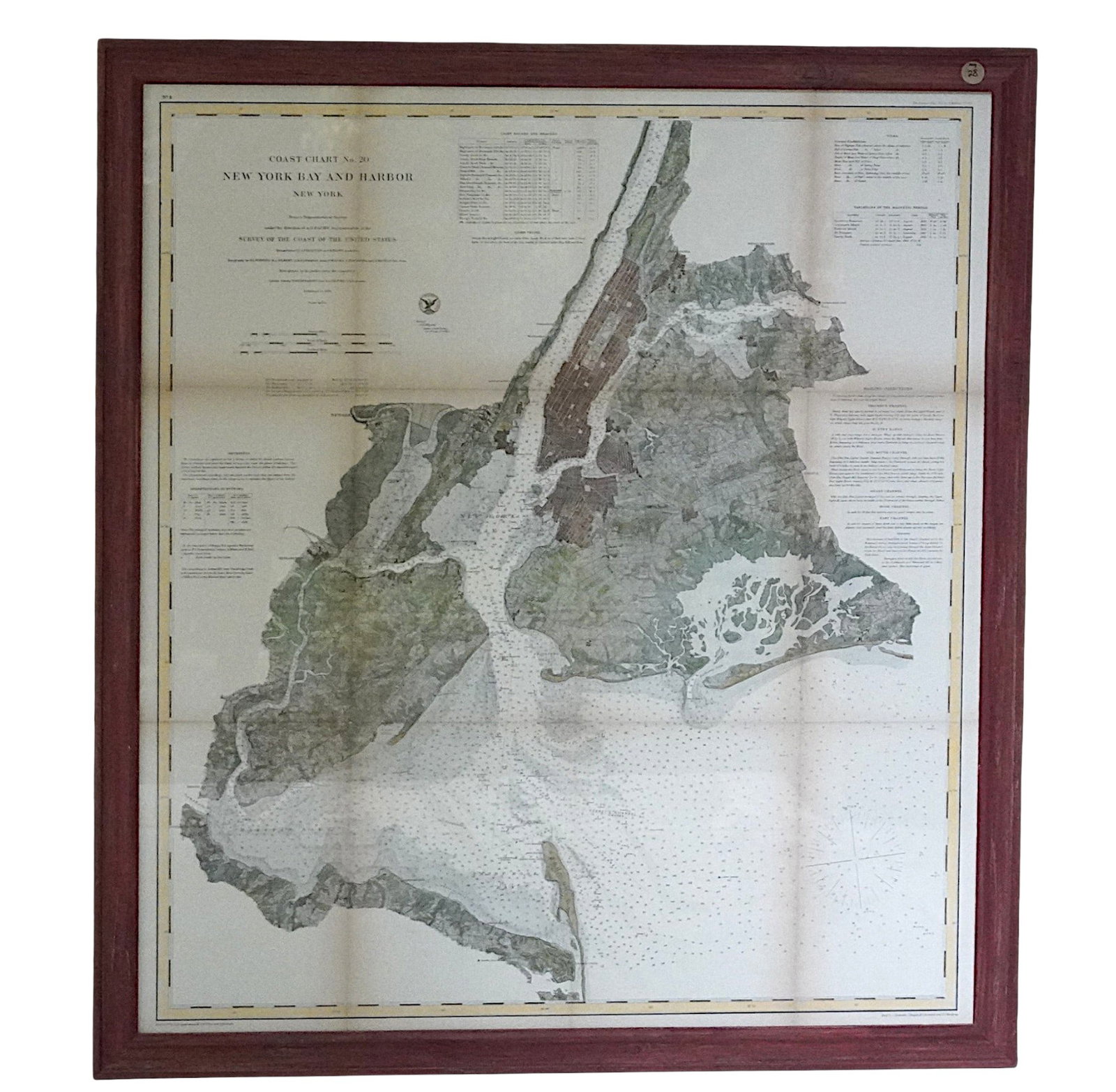 RARE COAST CHART NO 20 1866 NEW YORK BAY AND HARBOR (1 of 3)
