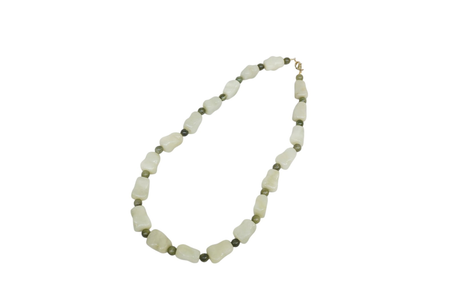 HETIAN JADE BEADED NECKLACE: Hetian Jade Contemporary Beaded Necklace. Measures 11" long. Weight 5 oz. **In house shipping available on this lot** If you win this lot, please select self arranged for in house shipping when paying