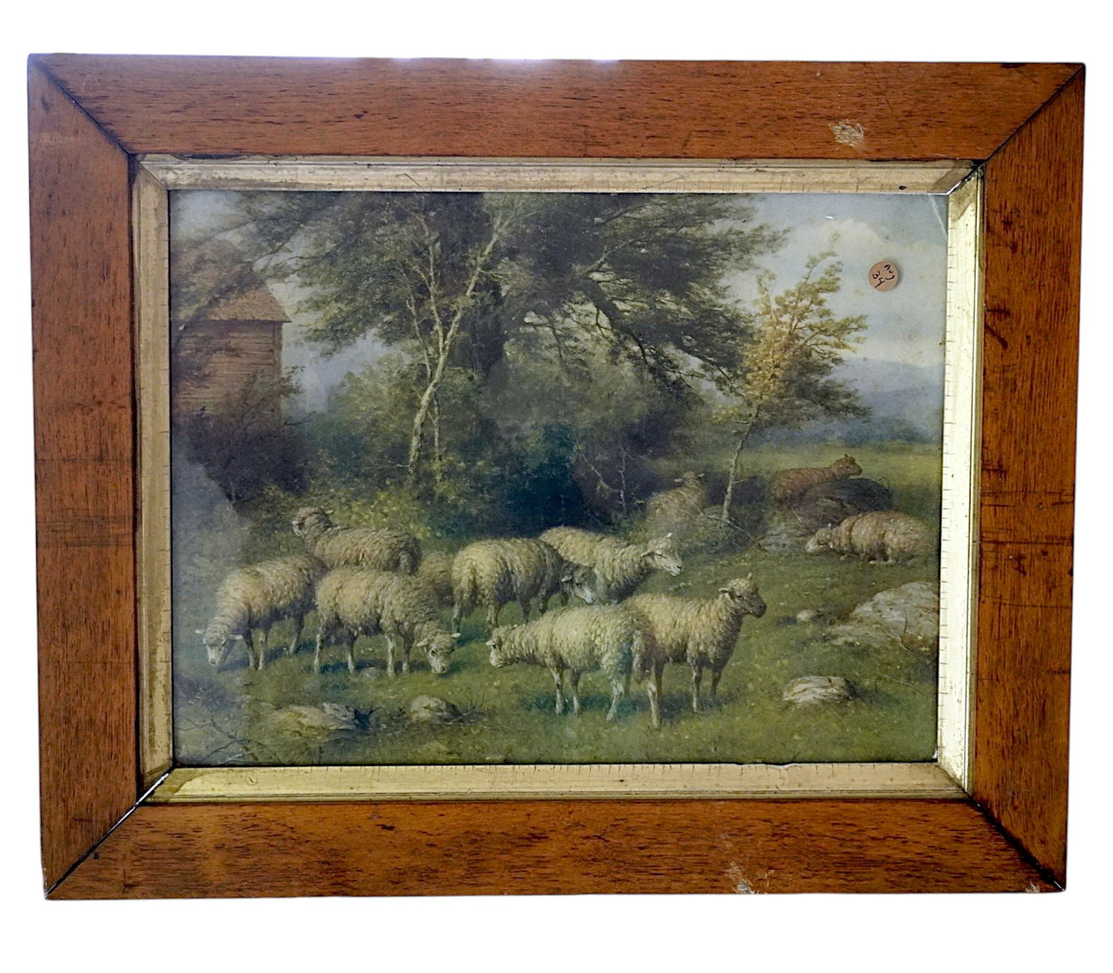 FRAMED 1908 MAY DAY SHEEP PRINT by A. FOX PHILADELPHIA: Antique 1908 May Day Sheep Print in Period Wood Frame. Measures 21"x25 3/4"x1". Weight 6 lbs 5 oz. Provenance: A Washington DC Private Estate.**In house shipping available on this lot** If you win thi