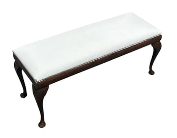 ANTIQUE QUEEN ANNE UPHOLSTERED BENCH