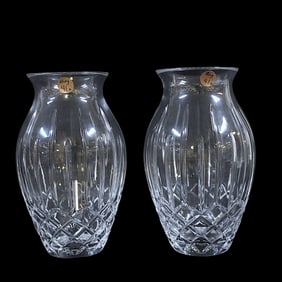 MATCHED PAIR OF BLOCK CUT CRYSTAL VASES