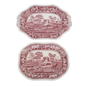 2 VINTAGE SPODE TOWER PINK TRANSFERWARE PLATTERS