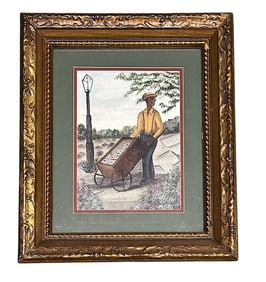 CHARLESTON WATERCOLOR SHRIMP MAN FOLK ART