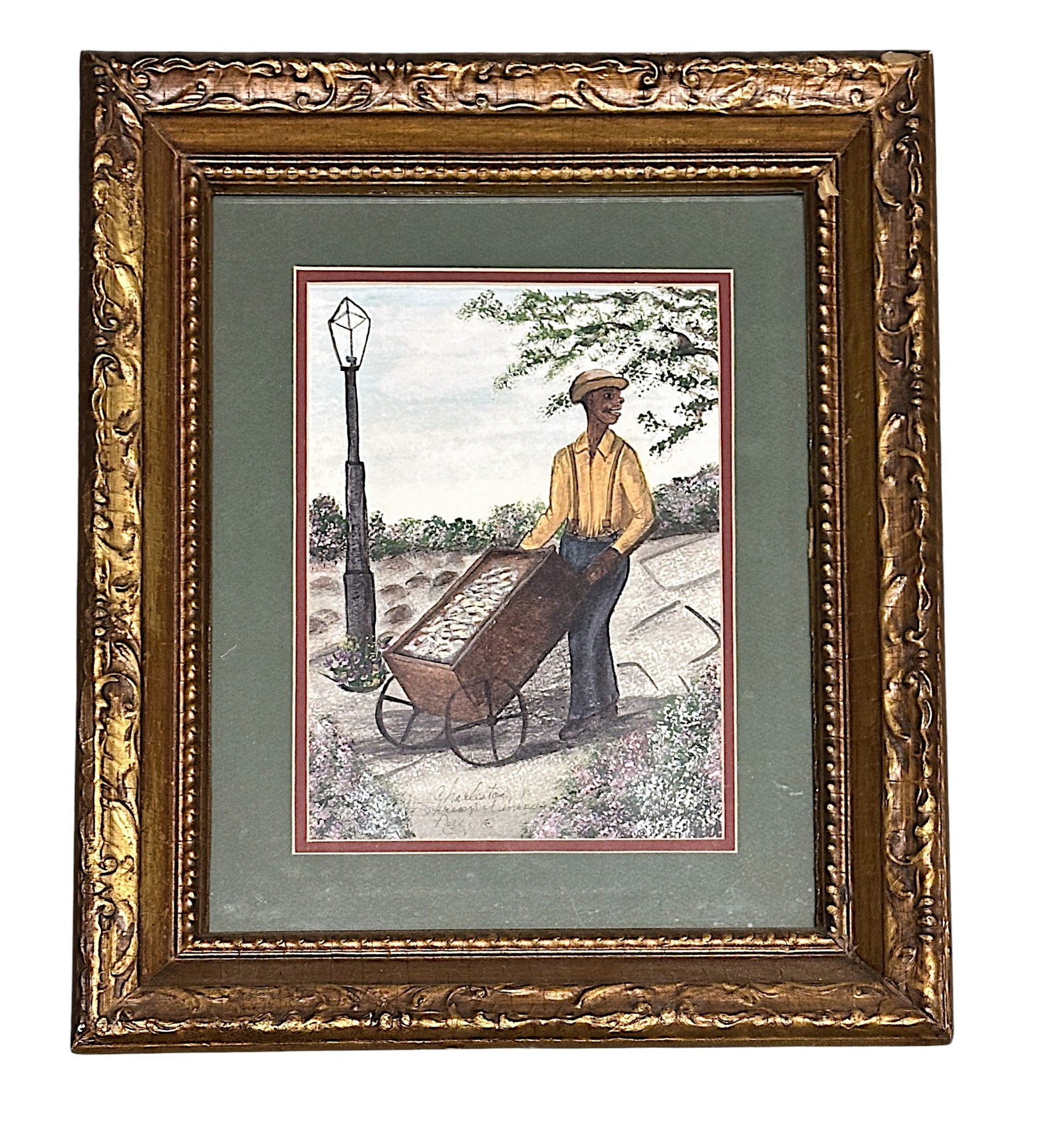 CHARLESTON WATERCOLOR SHRIMP MAN FOLK ART (1 of 3)