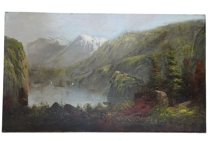 LARGE 19th c HUDSON RIVER SCHOOL OIL ON CANVAS