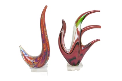 2 Pc MID CENTURY ITALIAN BLOWN GLASS SCULPTURES