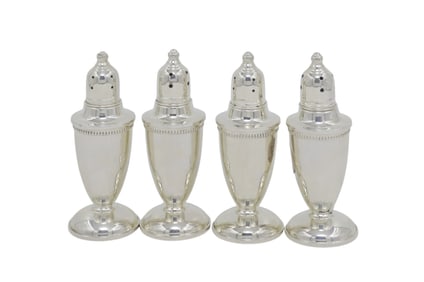 4 PC EMPIRE STERLING SILVER SALT & PEPPER SHAKERS